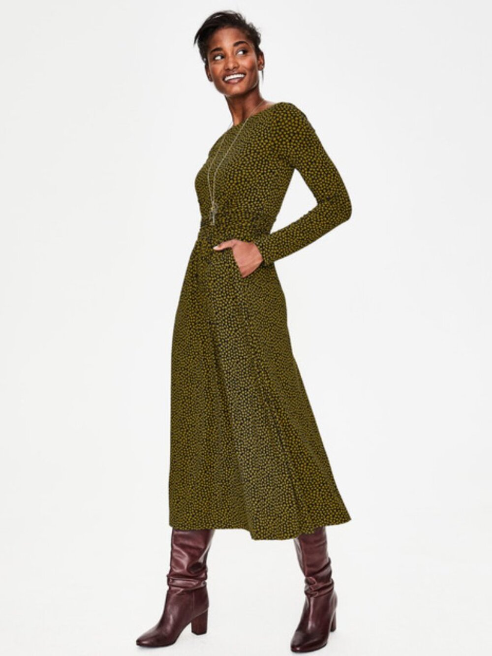 Boden Olive Green Long Sleeve Midi Dress